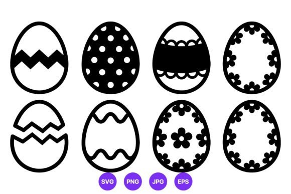 Black White Floral Easter Eggs Graphics and Patterns