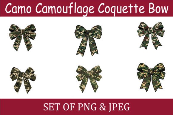 Camo Coquette Bow Clipart Set: Graphics for Crafts