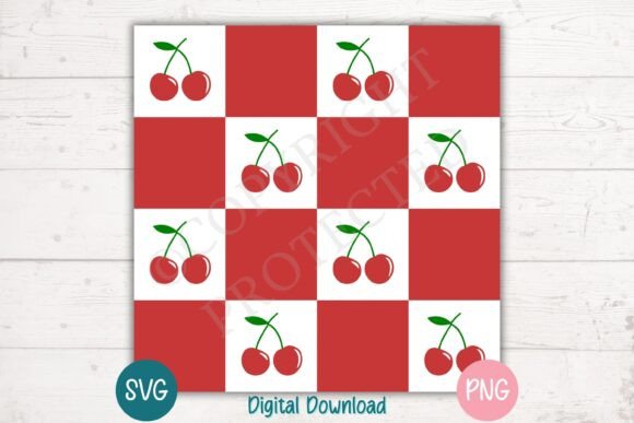 Cherry Checkerboard Fruit Pattern SVG: Graphics & Patterns