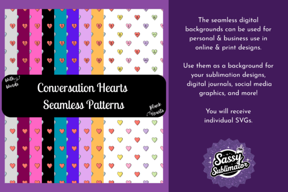 Conversation Hearts Seamless Patterns for Creative Projects