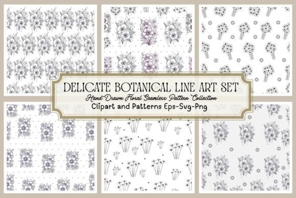 Delicate Botanical Line Art Set Pattern for Branding and Marketing