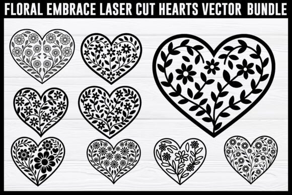 Floral Embrace Laser Cut Hearts: Graphics for Crafts & Beyond