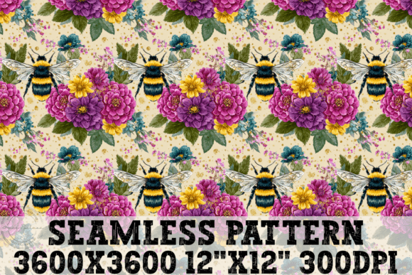 Flowers Bees Seamless Pattern: Graphics & Patterns