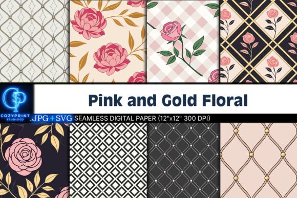 Pink and Gold Elegant Floral Patterns: Graphics & Patterns for Local Branding