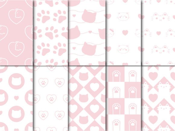 Pink Cute Cat Seamless Pattern Bundle for Graphics and Patterns