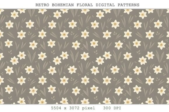 Retro Bohemian Floral Digital Pattern for Web and Print Graphics