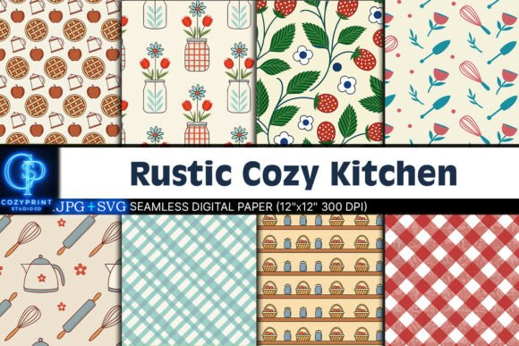 Rustic Cozy Kitchen Cooking Patterns - Graphics and Patterns for Branding