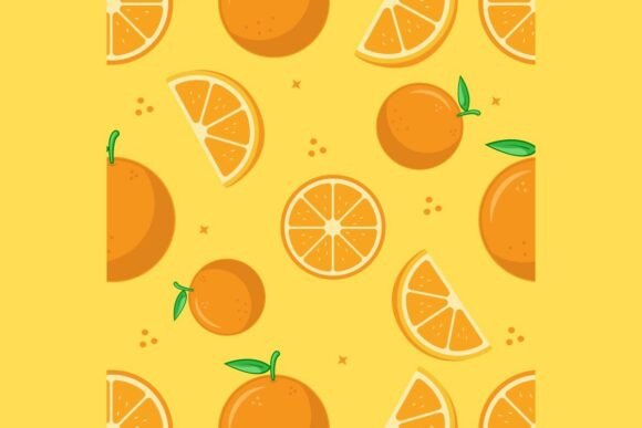 Seamless Orange Fruit Pattern on Yellow - A Vibrant Graphic for Crafting