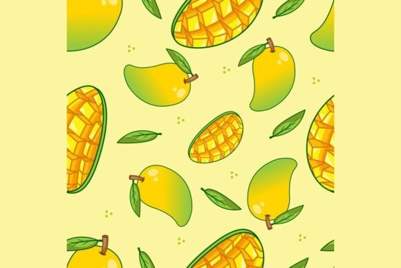 Seamless Pattern with Cartoon Mangoes for Blog and Web Design