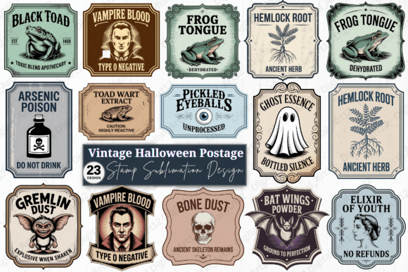 Vintage Halloween Bottle Labels Potion Graphics