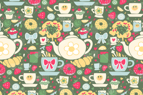 Vintage Tea Time Pattern for Graphics and Patterns