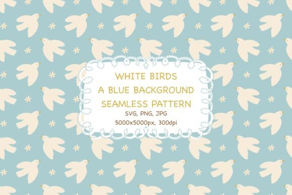 White Doves Blue Seamless Pattern PNG for Graphics and Patterns